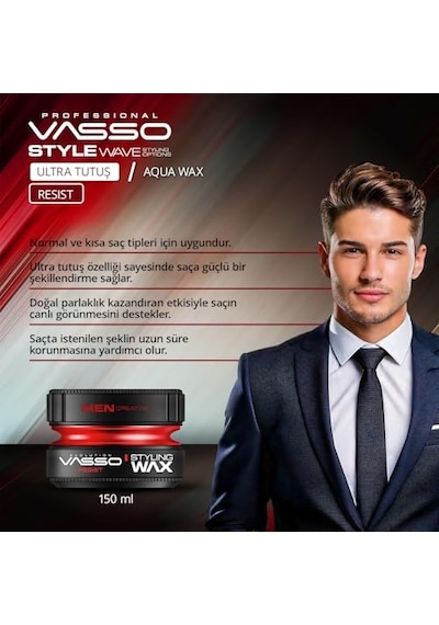 Vasso Saç Şekillendirici Wax Normal Ve Kısa Saçlar Ultra Tutuş Ve Doğal Parlaklık Aqua Resist 150 Ml