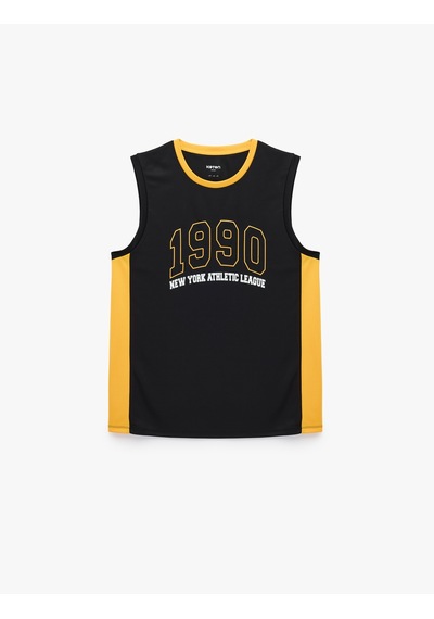 Koton Regular Fit Kolsuz Renk Bloklu Bisiklet Yaka Baskılı Spor Atlet Siyah 7wam30006nk
