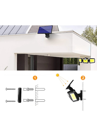 Greentech Güneş Enerjili Hareket Sensörlü, 3 Taraflı 171 Cob Led Aydınlatma / GT-SL15