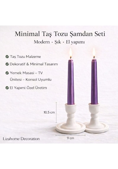 Modern Taş Tozu Dekoratif 2'li Şamdanlık Minimal & Şık Tasarım