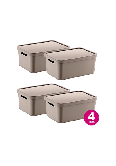 4'lü Set Stafi Çok Amaçlı Kapaklı Kutu Terra 4,5 Lt - Bej, Çok Amaçlı Kapaklı Kutu, Ev-ofis-dep Diğer