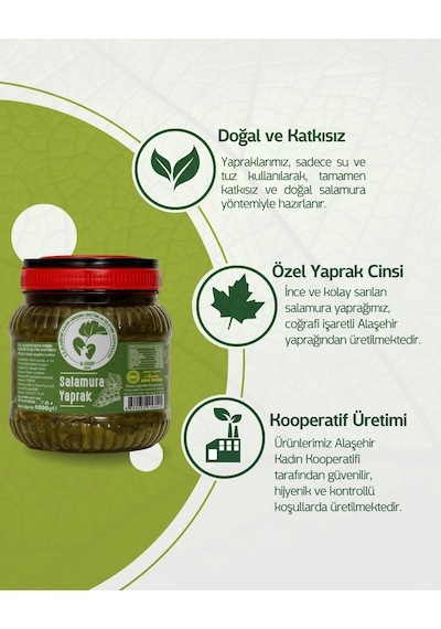Alaşehir Kadın Kooperatifi Coğrafi İşaretli Alaşehir Salamura Asma Yaprağı 1 KG