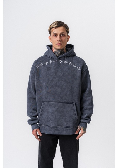 Respire Erkek Muse Baskılı Yıkamalı Kapüşonlu Oversize Hoodie Füme