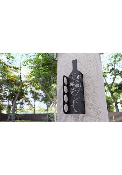 Şarap Şişesi Duvar Rafı Metal Desenli