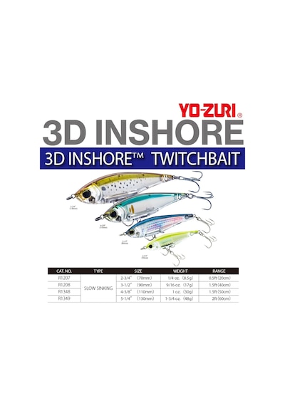 Yo-zuri Chartreuse 3d Inshore Twitchbait, Yavaş Batan, 90 Mm