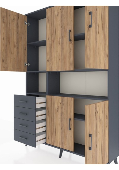 Arges Dolap 7 Raflı 4 Çekmeceli 5 Kapaklı 132x30x195 Antrasit... Antrasit