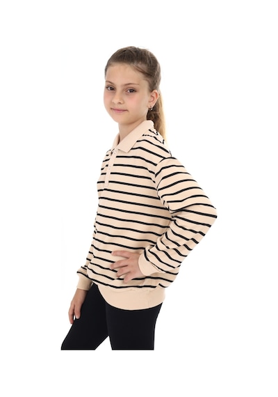Toontoy Kız Çocuk Çizgili Sweatshirt Bej