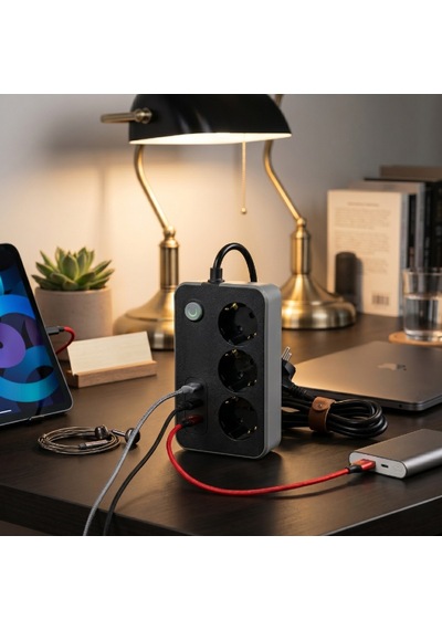 Akım Korumalı 3 Prizli 3 Usb Girişli Uzatma Kablosu Çok Renkli