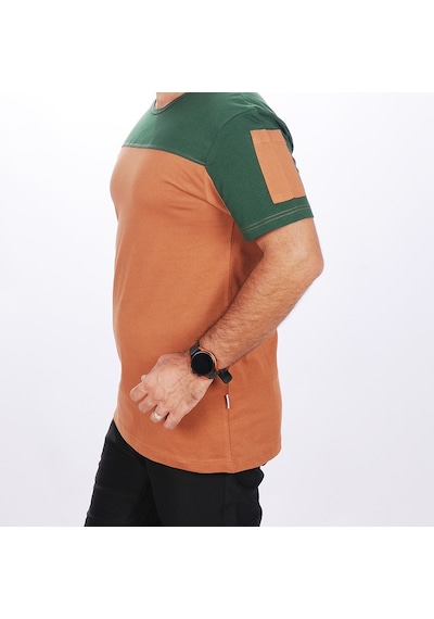 0 Yaka Omuz Robalı Garson T-shirt Kahve-yeşil