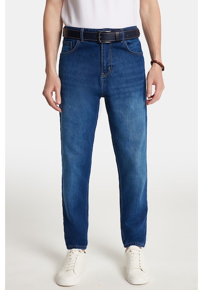 Tudors Erkek Relax Fit Geniş Kesim Boru Paça Denim Yıkamalı Taşlamalı Esnek Lacivert Jean Kot Pantolon-34089 Lacivert