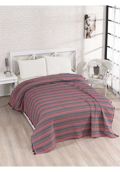 Pamuklu Gri Çarşaflı Lastikli Çarşaflı Pike Takımı 200x230 Bordo