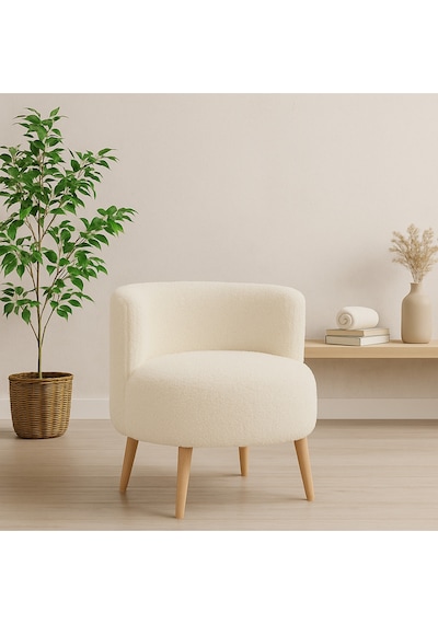 Azra Mobilya Krem Sydney Teddy Welsoft Kumaş Modern Berjer Demonte Ahşap Ayaklı, Konforlu Oturma Alanı Ekru