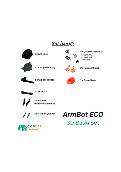 Codlaı Armbot Eco 3d Baskılı Programlanabilir Robotik Kol Seti - Ekonomik Mekanik Stem Kiti