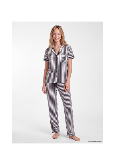 Lcw Dream Antrasit Gömlek Yaka Çizgili Kadın Pijama Takımı