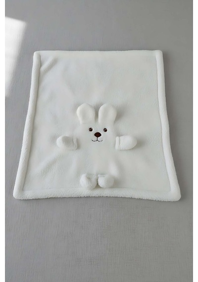 Beyaz Ayıcık Figürlü Peluş Bebek Battaniyesi Çok Renkli