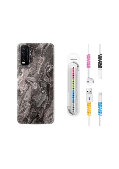 Vivo Y20 Kılıf Kablo Koruyuculu Gri Mermer 1376