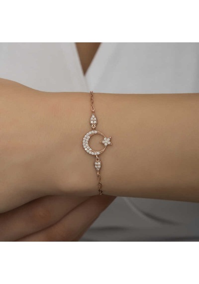 Gümüş Rose Ay Yıldız Kadın Bileklik Sl5247 Gümüş
