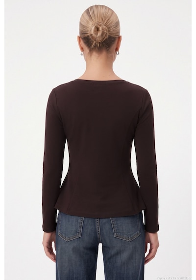 Ritnice Kadın Runa New Premium Acı Kahverengi Peplum Bluz