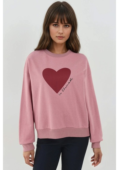 Hiccup Baskılı Yuvarlak Yaka Sweatshirt Tozlu Gül Pembesi