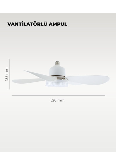 5 Kanatlı Vantilatör Led Ampul 3 Renk - Kumandalı 1 Adet