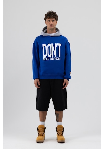 Vamos Çift Renk Baskılı Oversize Sweatshirt V70-92 Saks Mavi