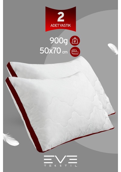 2 Adet Klimax Bordo Serisi Kılıflı Fermuarlı Klimali Antialerjik Silikon Nano Elyaf Yastık 50x70cm Beyaz