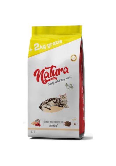Natura Sterilised Somonlu Hamsili ve Üzümlü Düşük Tahıllı Kısırlaştırılmış Yetişkin Kedi Maması 2 + 8 KG
