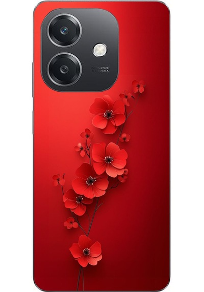 Oppo A3 Uyumlu Kırmızı Kardelenler Baskılı Silikon Kılıf Renkli