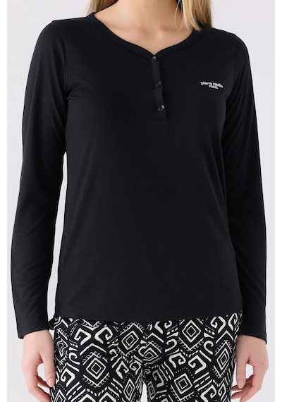 Pierre Cardin 8871 Süprem Uzun Kollu Kadın Pijama Takımı Siyah Çok Renkli