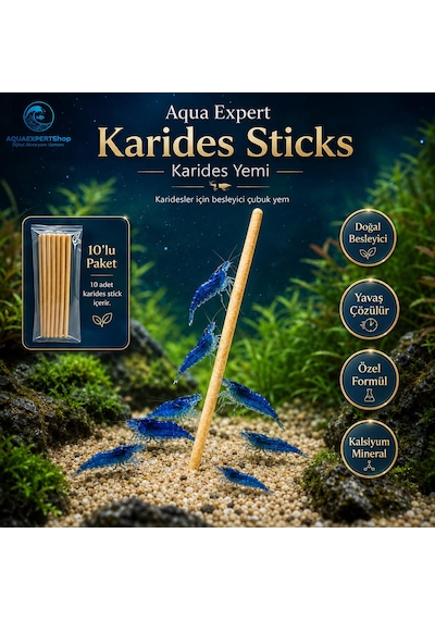 Aqua Expert Karides Sticks Karides Yemi 10 Lu Paket Doğal Besleyici Çubuk Yem Özel Formül - Kalsiyum Mineral
