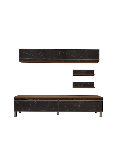 Decoraktiv Eko 5 Mdf Std Krom Ayaklı Tv Ünitesi Tv Sehpası Ceviz - Siyah Mermer