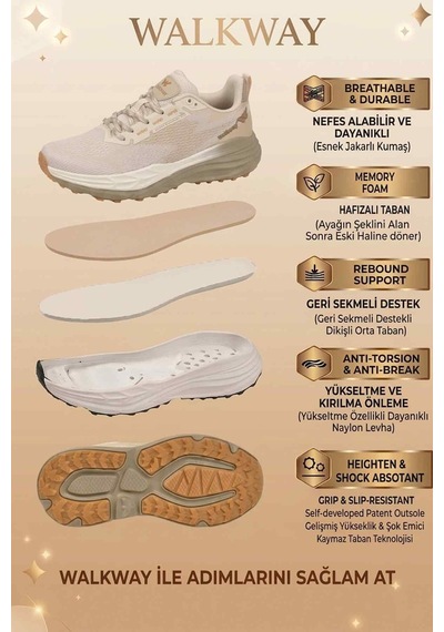 Walkway Flexion G Bej Memory Foam Unisex Spor Ayakkabı