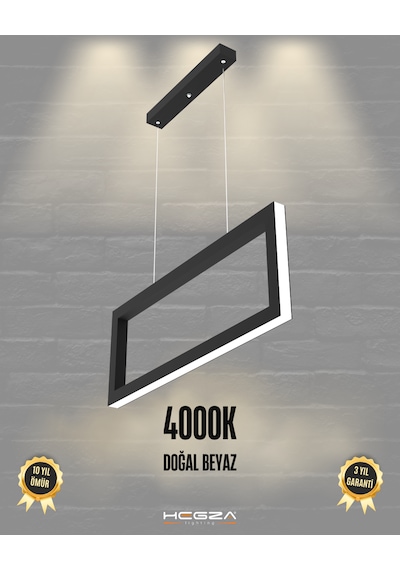 Mesa Siyah Kasa, Doğal Beyaz Işık Ledli Modern Sarkıt Led Avize Siyah