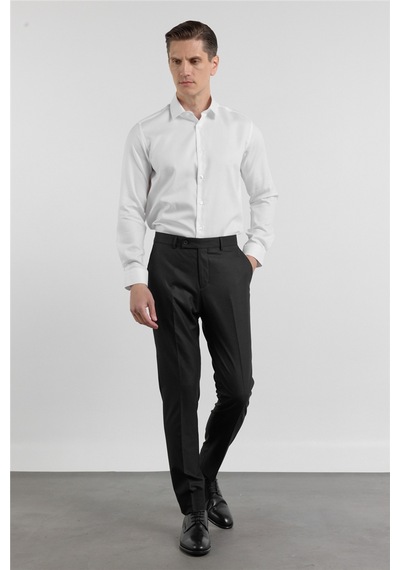 İmza Siyah Gabardin Yan Cep Açık Paça Basic Slim Fit Esnek Classic Pantolon 1003255013