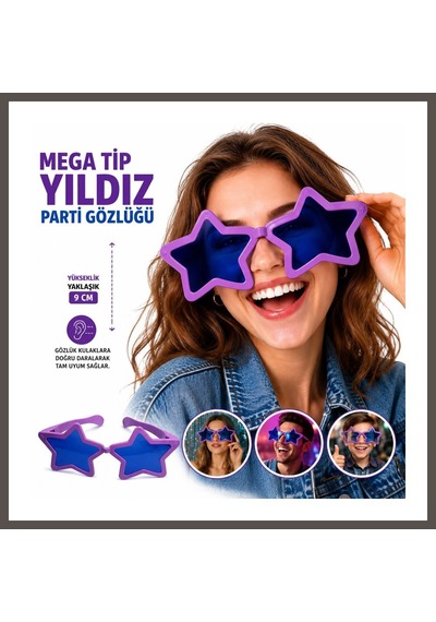 Bezos Mega Tip Yıldız Parti Gözlüğü Mor Renk Nxrlvng Diğer