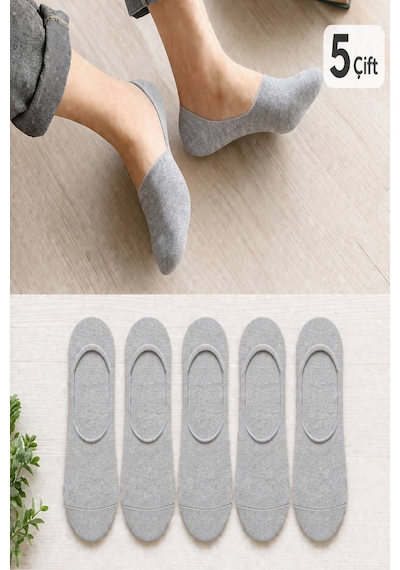 Worthy Socks 5'li Erkek Babet Görünmez Çorap Seti 5 Çift Gri