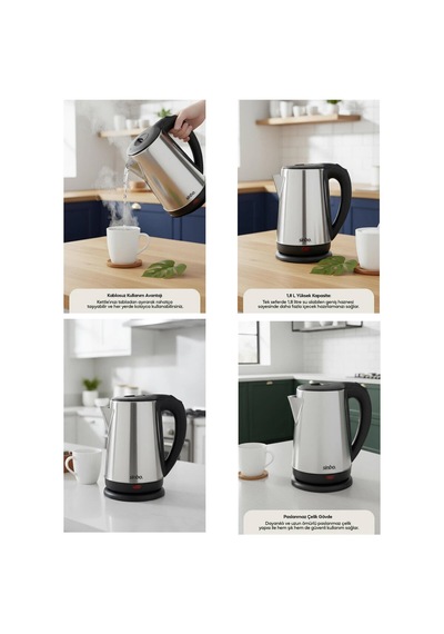 Çelik Kettle Su Isıtıcısı Kablosuz Kullanım 1.8lt 360 Derece Dönebilme Otomatik Kapanma Sk-8026 563
