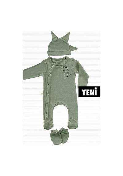 Tinylamb Cute Dino 3 Parça Yenidoğan Mini Hastane Çıkış Seti Haki