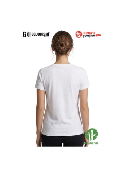 Jiber Kadın Premium Ekstra Esnek Bambu Terletmeyen Hafif Kumaş T-shirt Beyaz