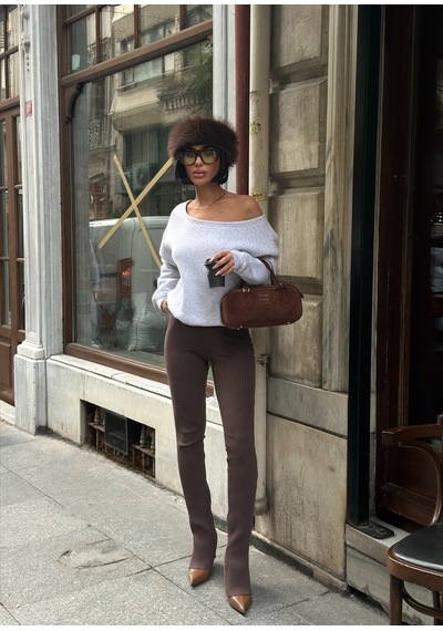 Meecy Omuz Detaylı Uzun Kollu Zr Model Sweatshirt Gri Gri
