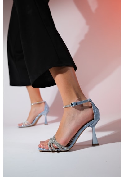 Luvishoes Monica Mavi Simli Taşlı Kadın İnce Topuklu Abiye Ayakkabı