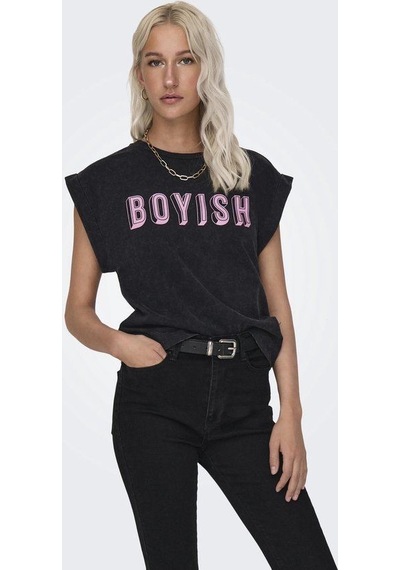 Only Onldahlıa S/s Text Fold-up Top Box Jrs Kadın T-shirt 15316644 Siyah