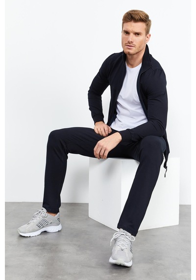 Tommy Life Lacivert Dik Yaka Fermuarlı Standart Kalıp Klasik Paça Erkek Eşofman Takımı - 85152 Lacivert