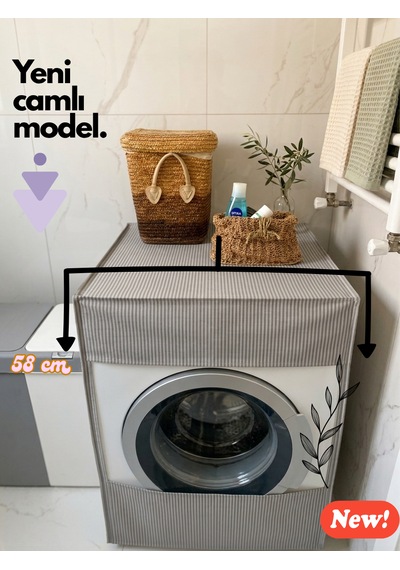 Çamaşır Makine Örtüsü Kılıfı. Su İtici Kumaş Fermuarlı Açık Gri