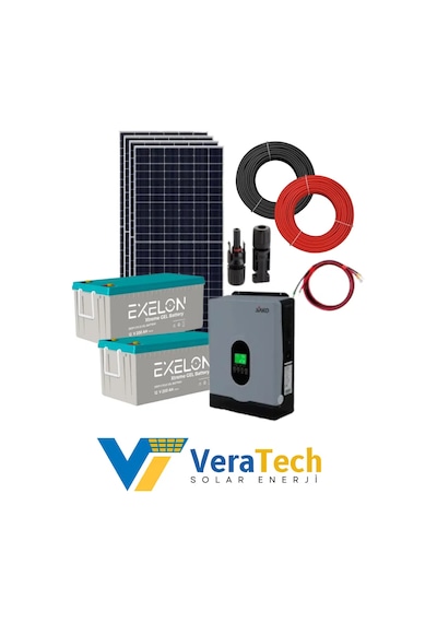 Veratech Bağ Evi Solar Paketi 2200w Güneş Paneli 3.2kw İnverter 400ah Jel Akü