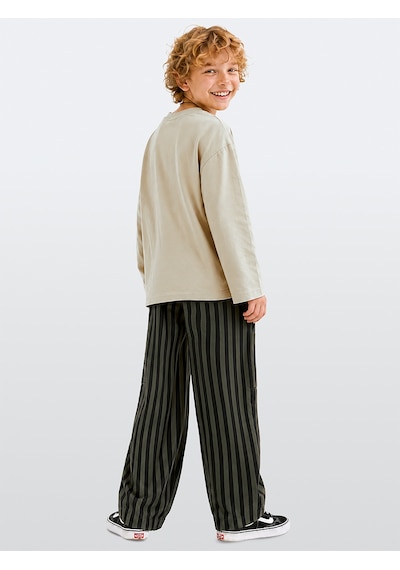 Erkek Çocuk Takım Oversize Tişört - Çizgili Dokuma Gabardin Pantolon (5-10 Yaş)