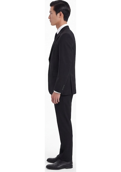 Sabri Özel Siyah Slim Fit 6 Drop Mono Yaka Viskon Tam Astarlı Takım Elbise