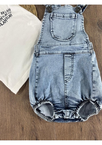 Bebicix Salopet Likralı Badili Kot Bebek Takım Beyaz