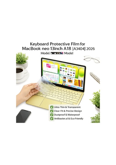 Apple Uyumlu MacBook Neo 13inç A18 Pro A3404 Klavye Koruyucu Şeffaf Silikon Ped Renksiz