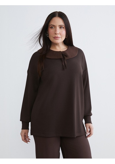 Lcw Everyday Kahverengi Bebe Yaka Oversize Kadın Sweatshirt Tunik